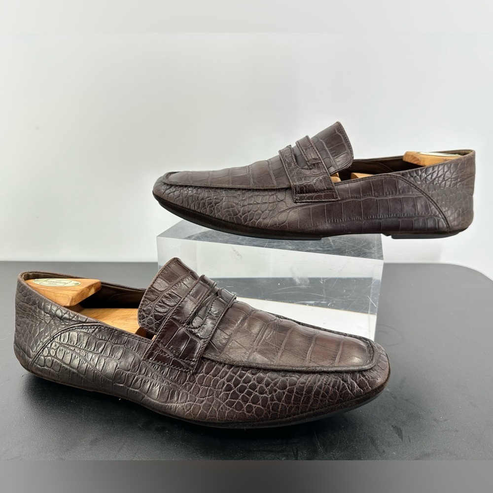 Cole Haan Brown leather Drivers Croc Embossed Loafers size  Size 11M